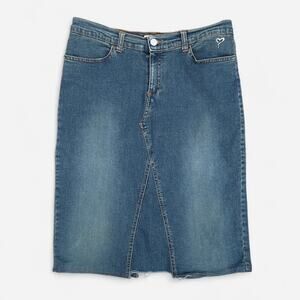 Kocca Jeans Denim Medium Wash Y2K Style Midi Skirt